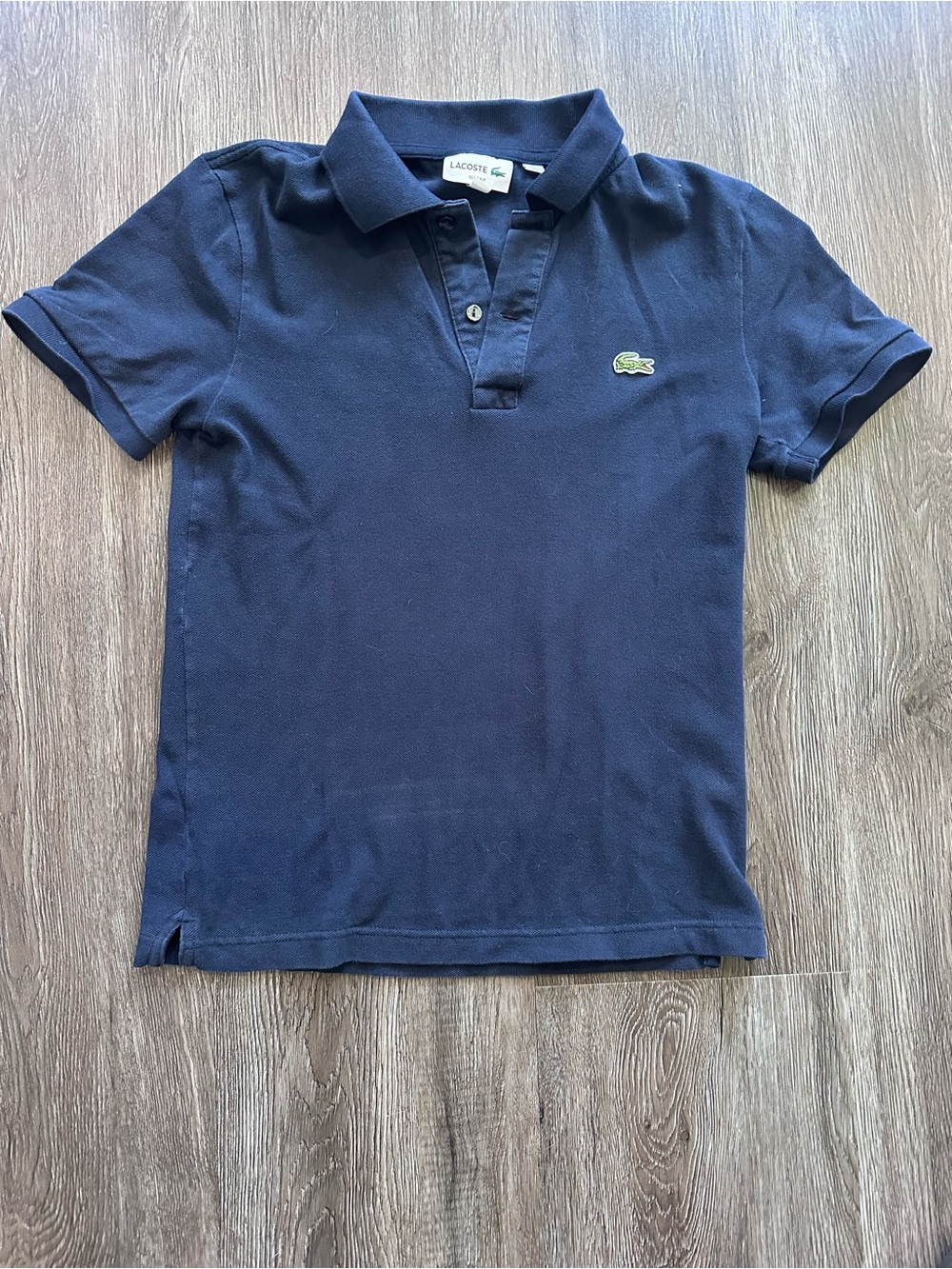 Lacoste Slim Fit Polo in Navy with Green Crocodile Logo, Small (runs small)